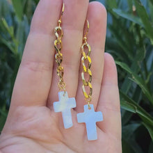 Upload and play video in the Gallery Viewer, Gold chain with cross in shell metarial earrings
